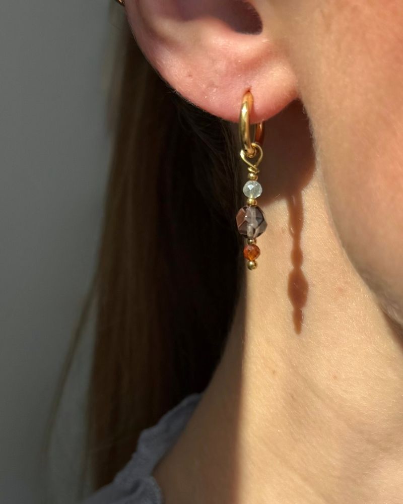 Cinder | Oorbellen met Rookkwarts, Granaatsteen & Kwarts | Stainless steel