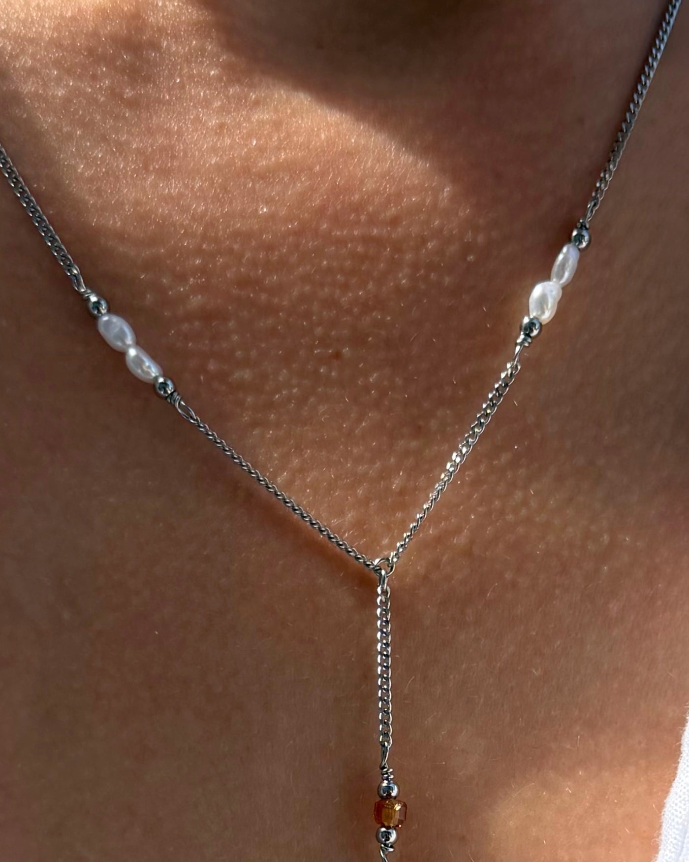 Ophelia | Y-ketting zilver | Met parels, granaatsteen & aquamarijn
