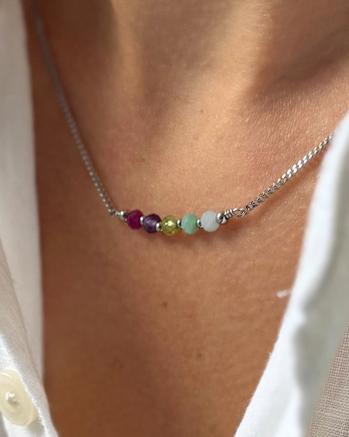 Ketting met geboortestenen | Tot 7 geboortesteentjes | Zilver