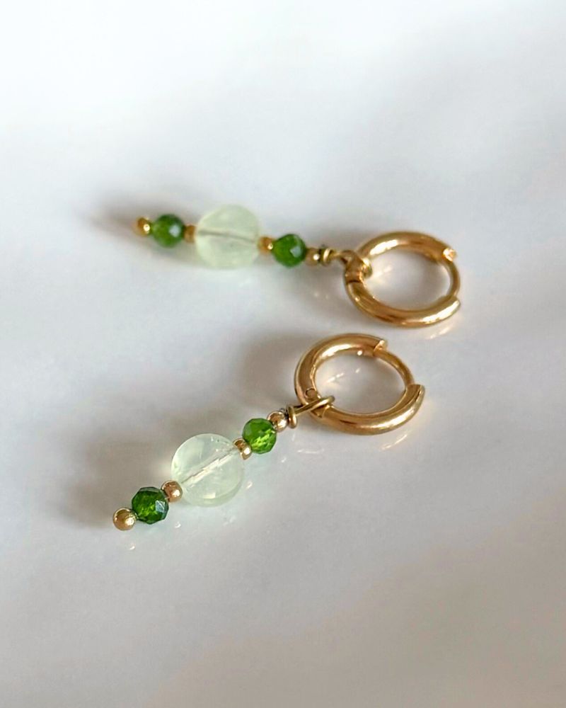 Oorbellen met groene hangers Goud stainless steel