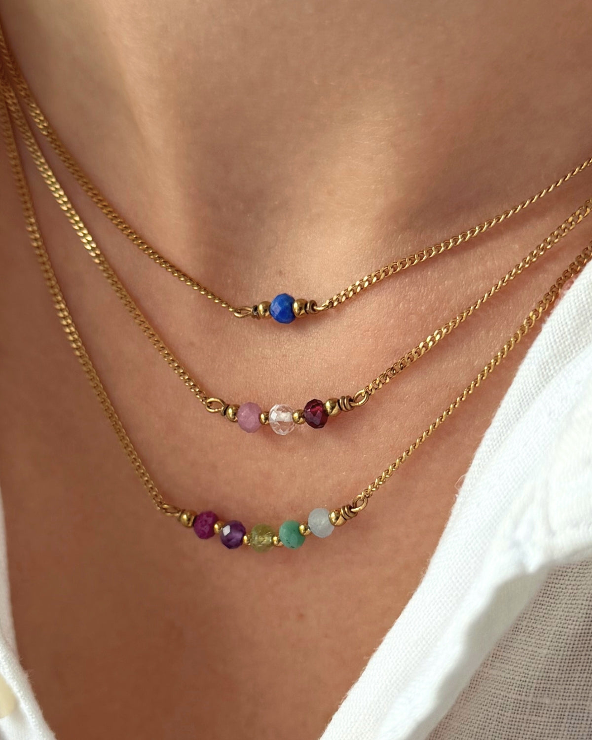 Ketting met geboortestenen. Met 1, 2, 3, 4, 5, 6 of 7 geboortesteentjes naar keuze