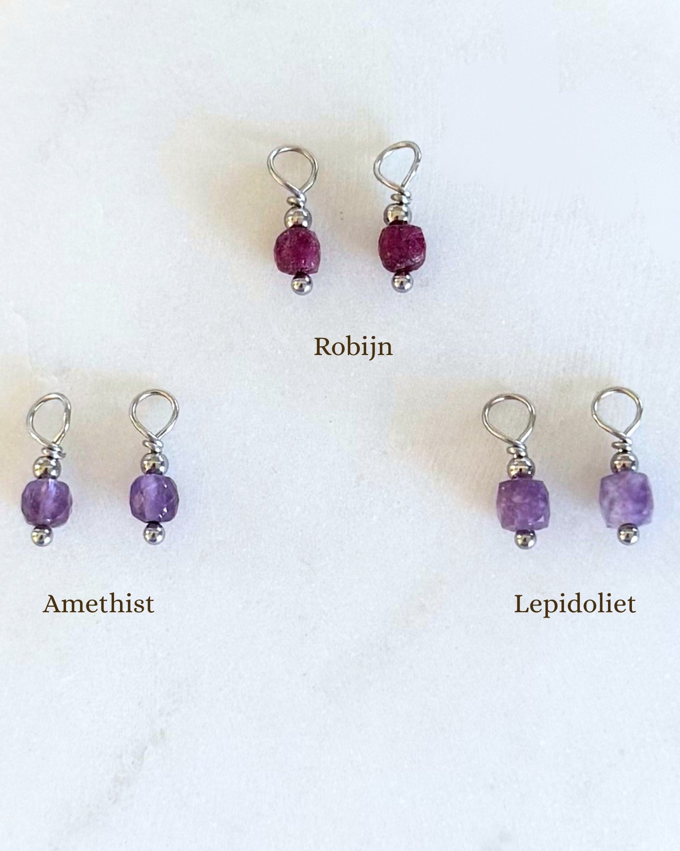 losse oorbel hangertjes amethist robijn