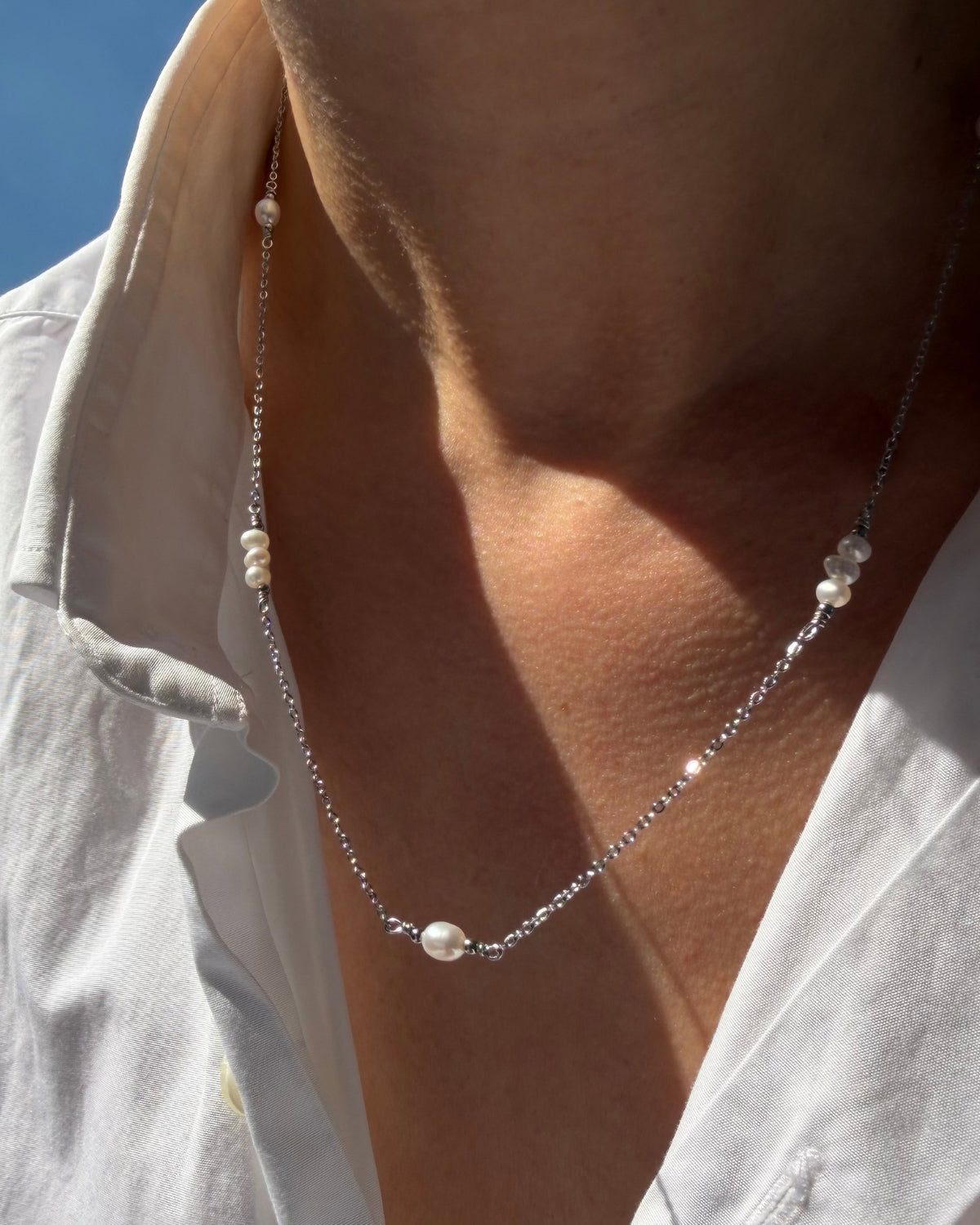 zilveren ketting met parels stainless steel waterproof