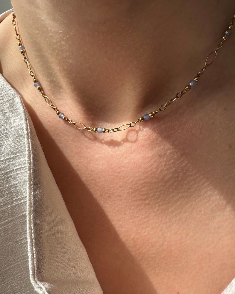 Maya | Tanzaniet ketting | Stainless steel choker met echte edelstenen