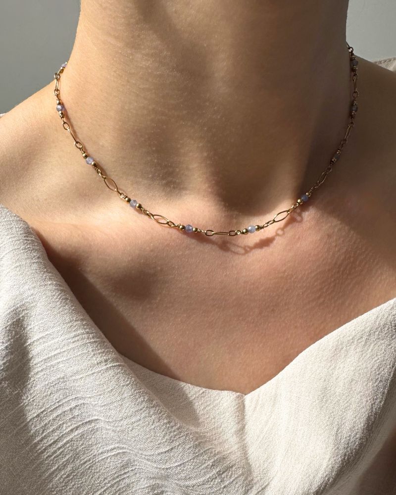 Maya | Tanzaniet ketting | Stainless steel choker met echte edelstenen