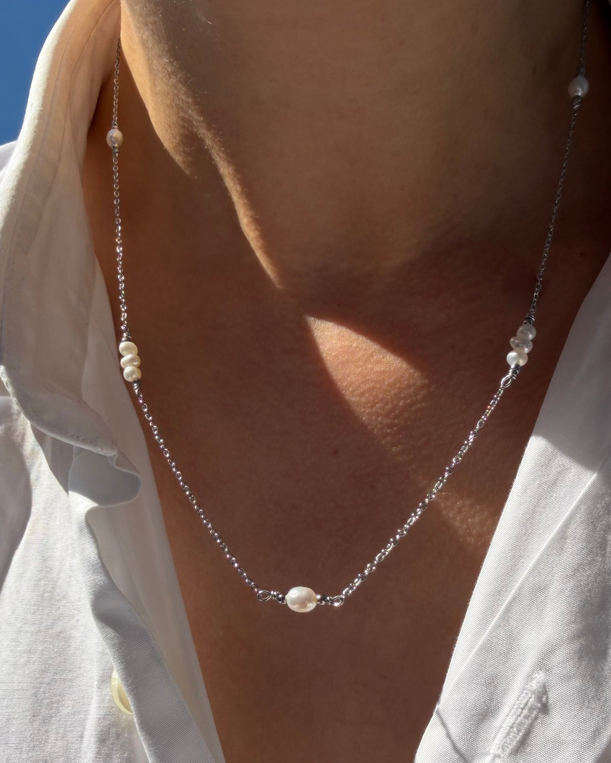 parel ketting zilver stainless steel