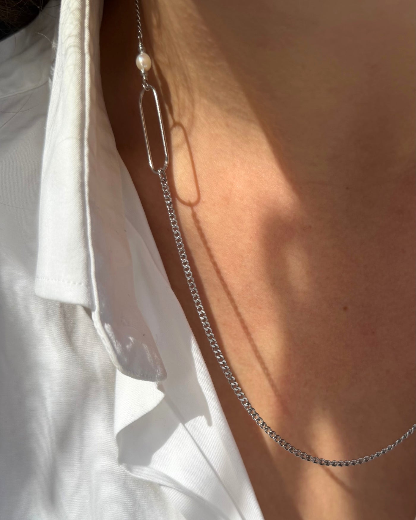 zilveren schakelketting met parels stainless steel
