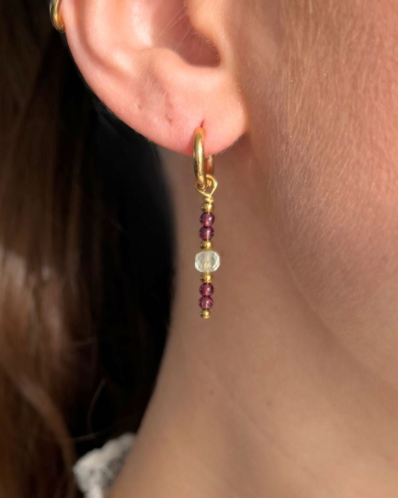 Oorbellen met bordeaux stenen Goud stainless steel