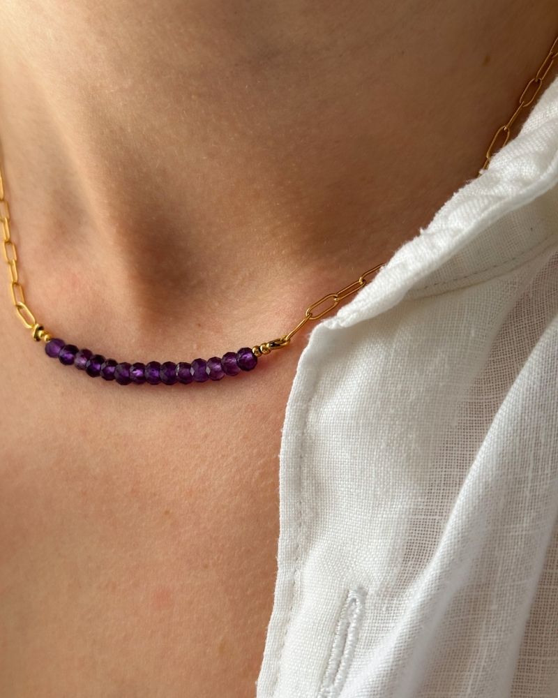 Amethist ketting | Goud stainless steel