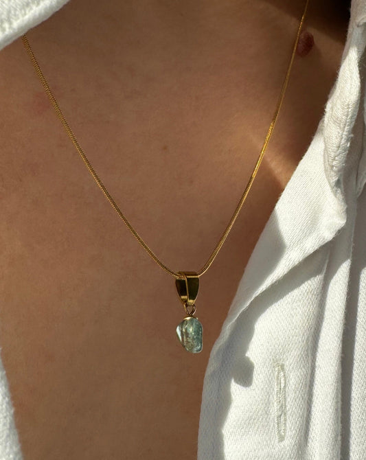 waterproof gouden ketting blauwe edelsteen