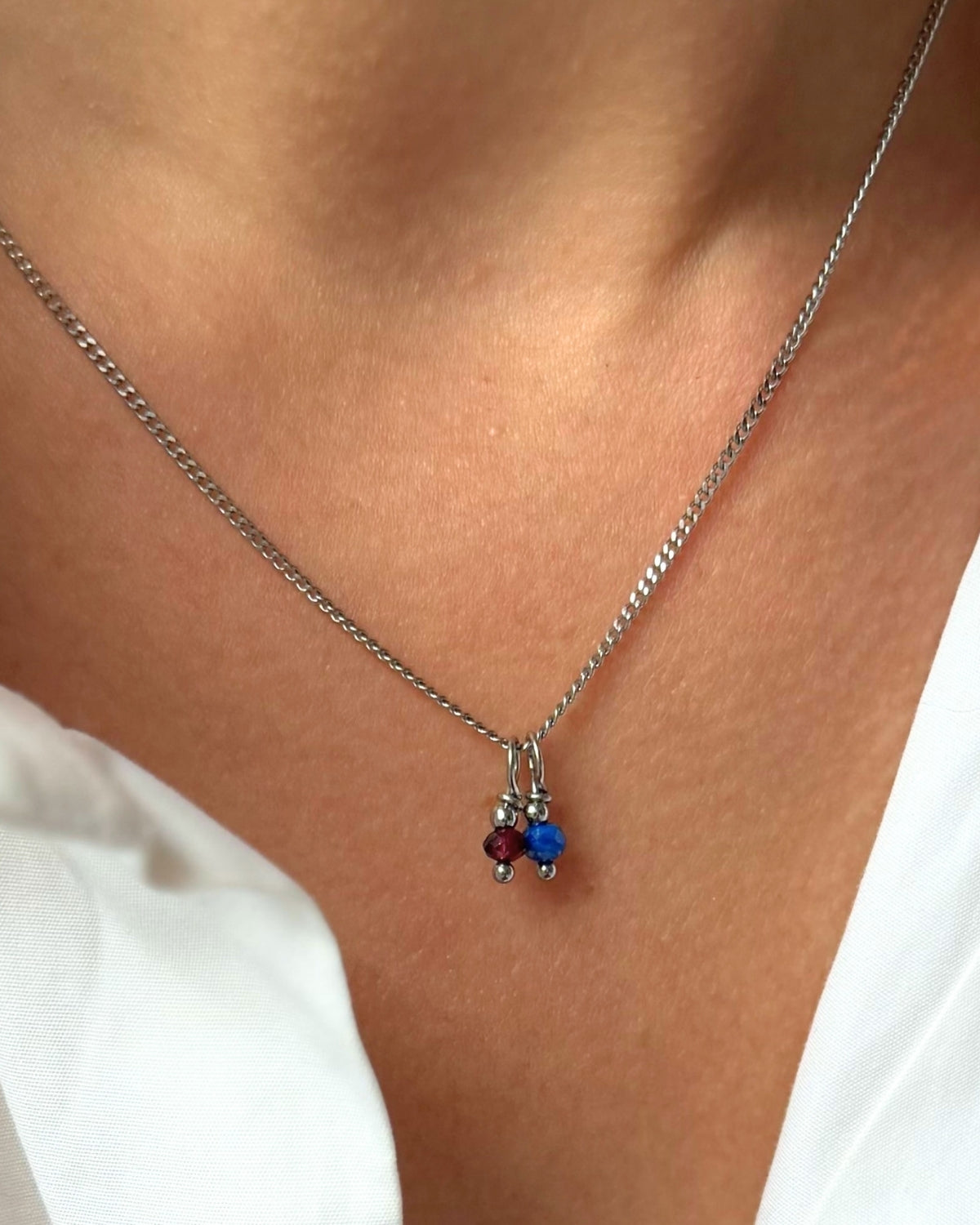 Ketting met 2 geboortestenen zilver