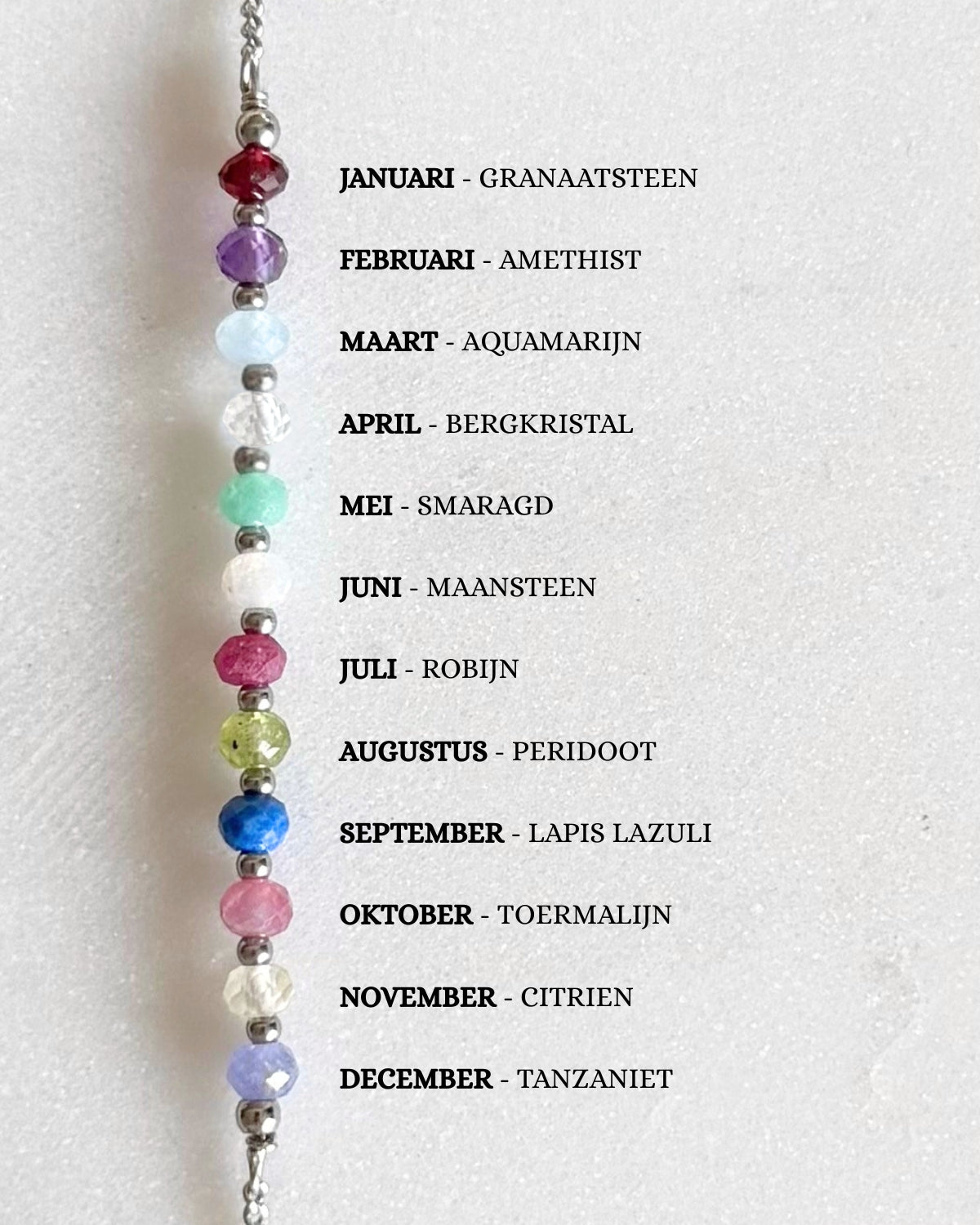 Ketting met geboortestenen | Tot 7 geboortesteentjes | Zilver