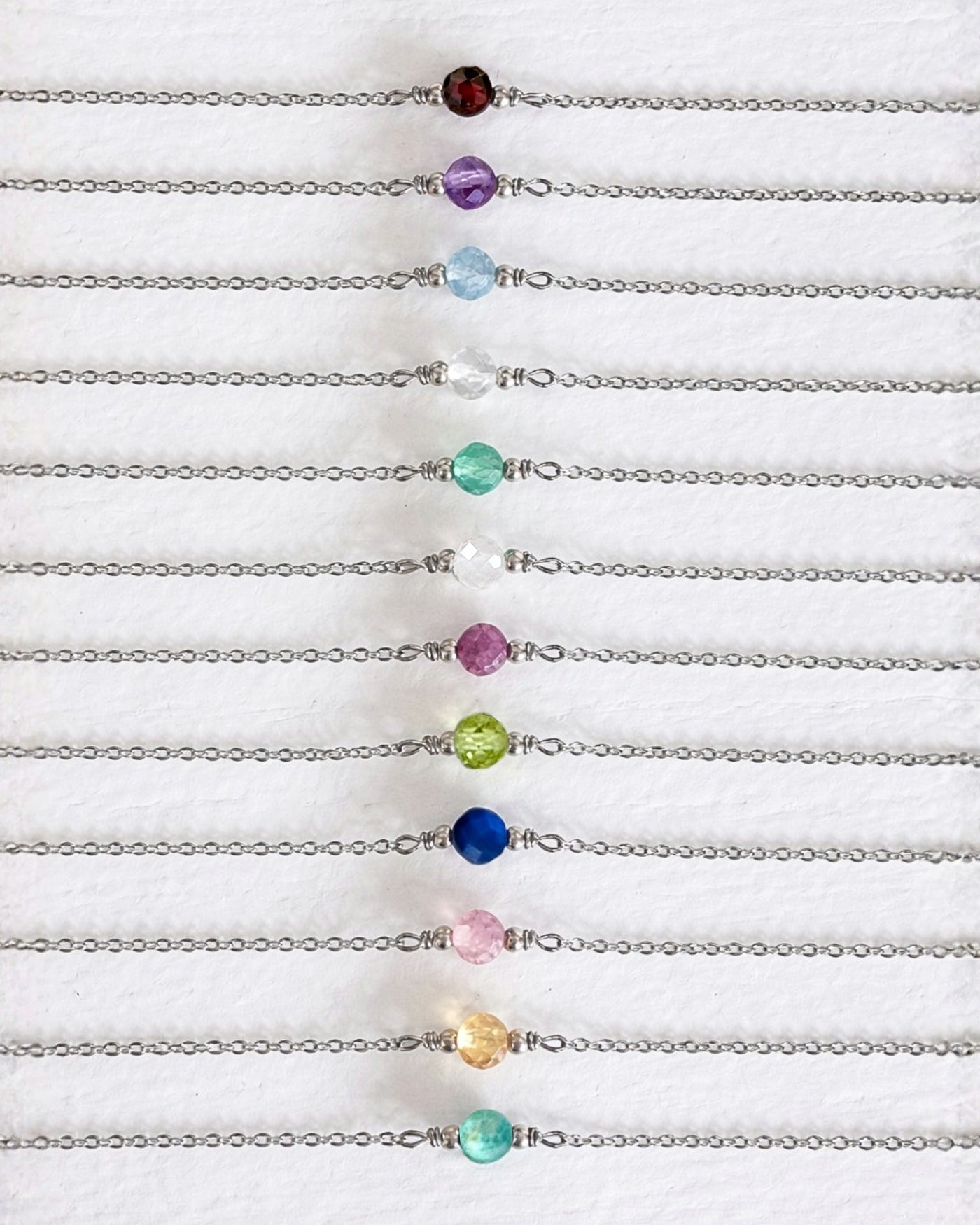 Zilveren geboortesteen armband | Echte birthstone edelstenen | Stainless steel
