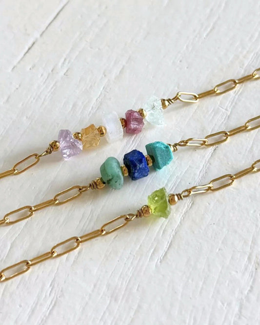 Armband met geboortestenen | 1, 2, 3, 4 of 5 ruwe geboortesteentjes | Stainless steel