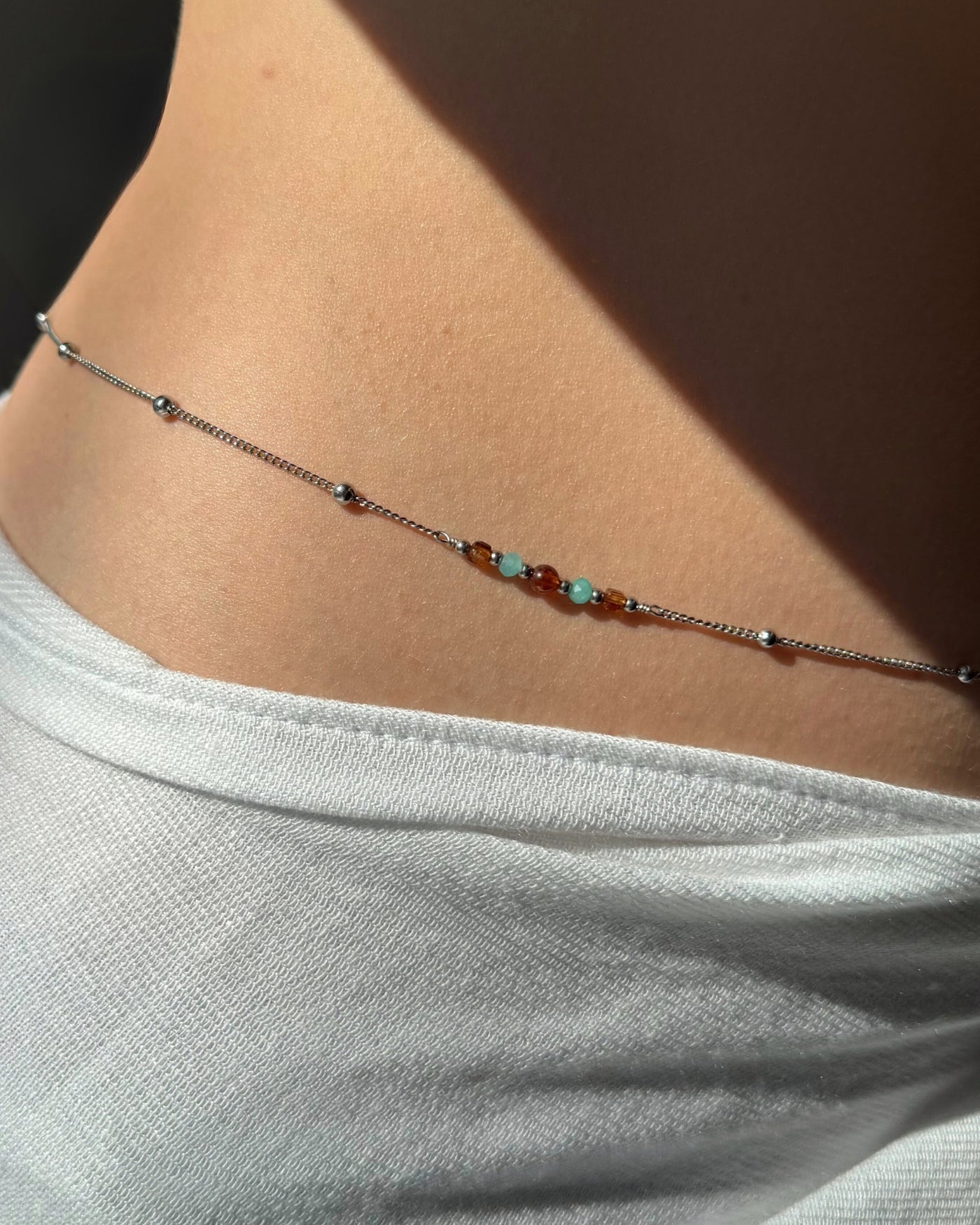 Belly chain zilver stainless steel edelstenen zilveren belly chain