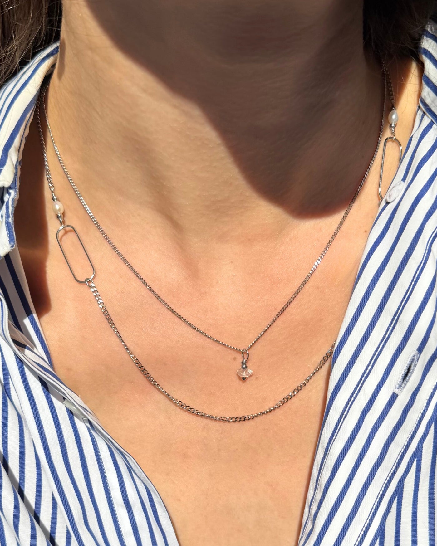 Maeve | Schakelketting met parels | Zilver stainless steel