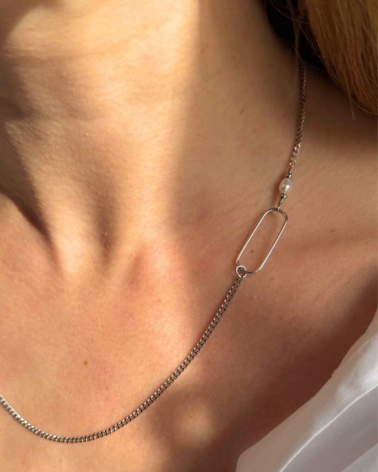 Schakelketting met parels Zilver stainless steel
