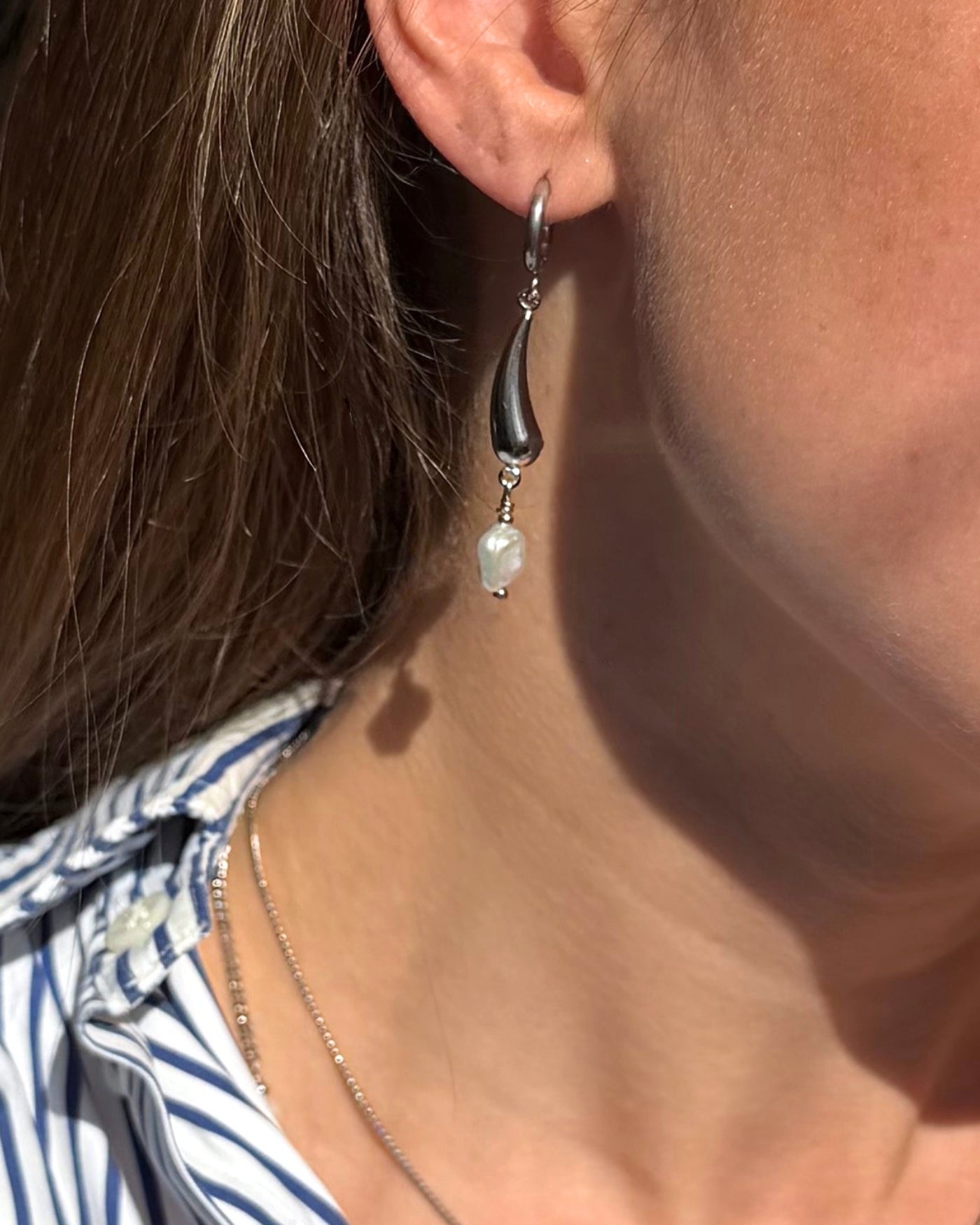 Lange oorbellen met parels Zilver stainless steel