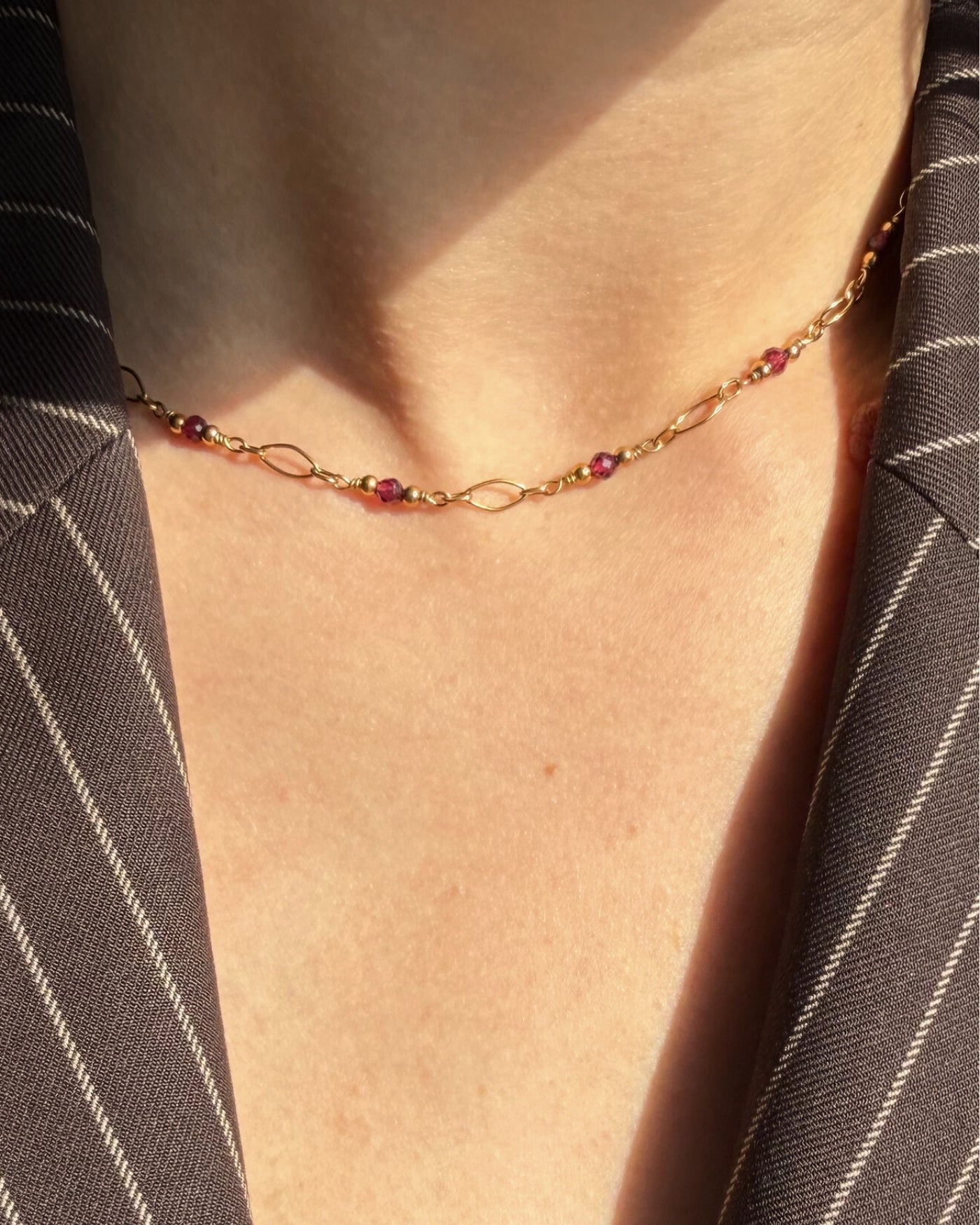  Granaatsteen ketting Stainless steel choker met echte granaat