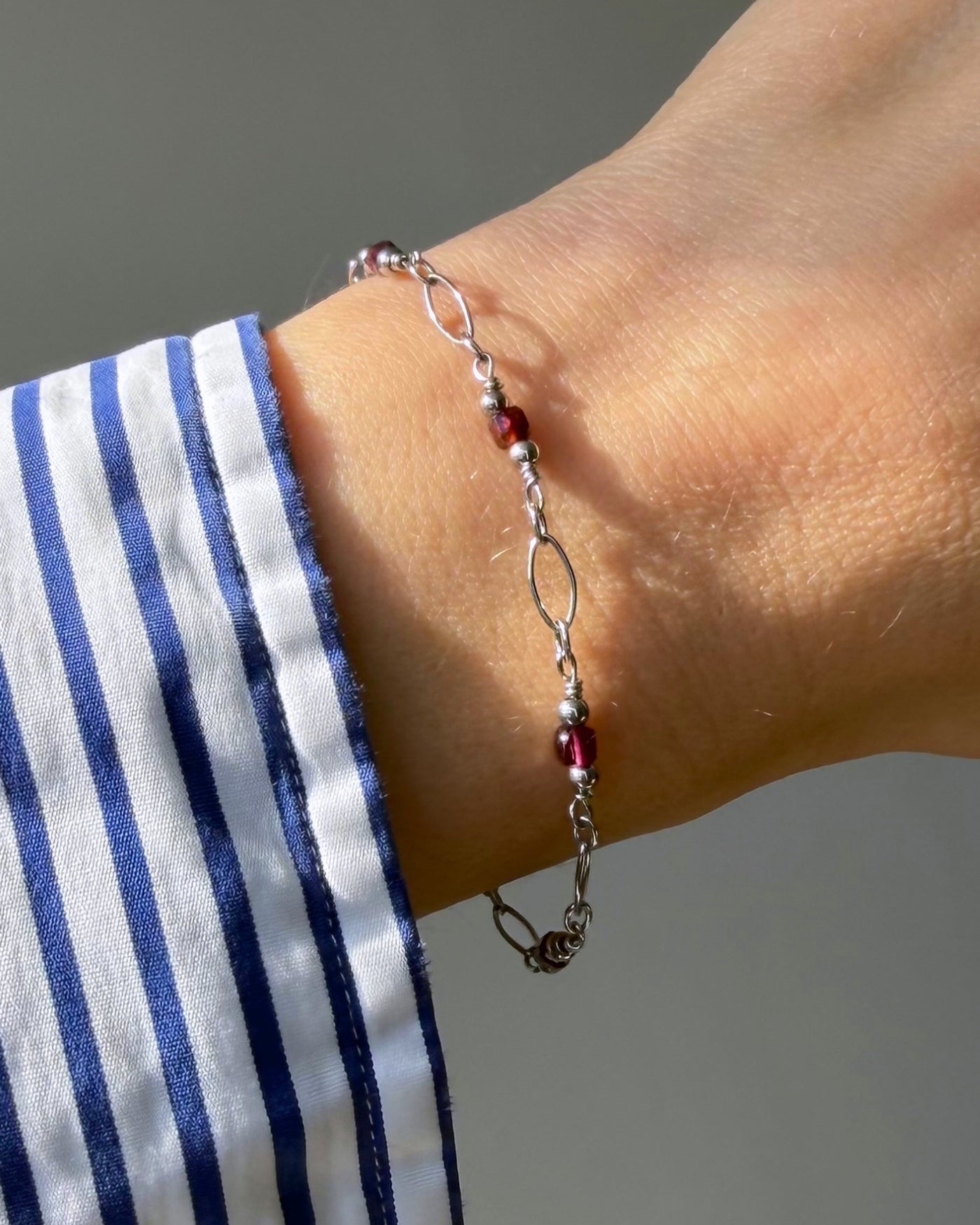 Granaat armband Zilver stainless steel en Almandien Granaat