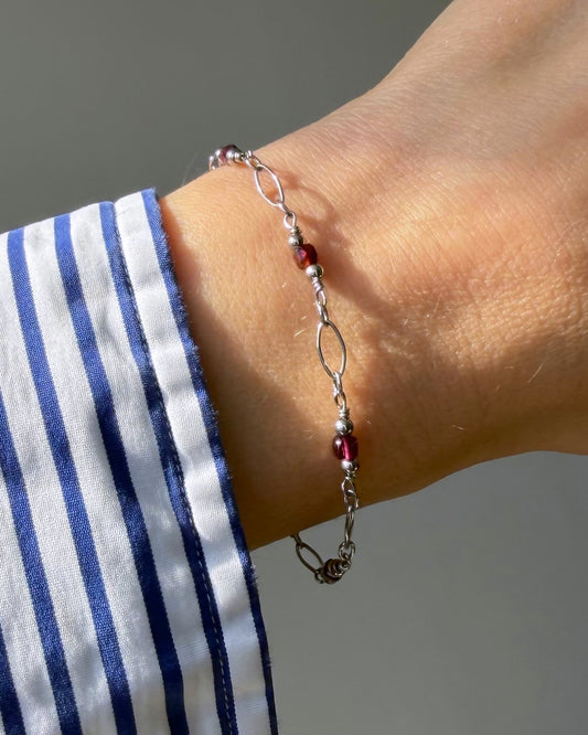 Granaat armband Zilver stainless steel en Almandien Granaat