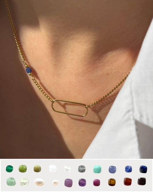 Ketting met edelsteen of parel naar keuze Goud stainless steel