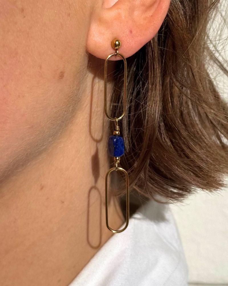 Gouden statement oorbellen met Lapis lazuli goud stainless steel