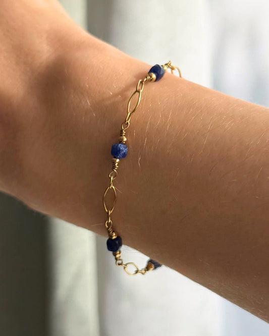 Gouden armband met blauwe stenen Stainless steel