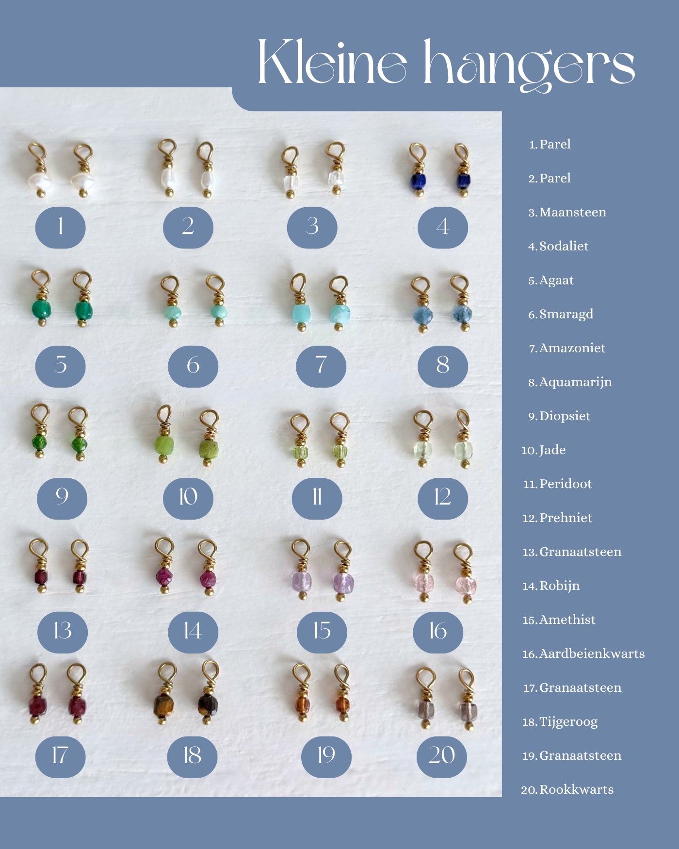 Alle kleine hangers met parels en edelstenen goud