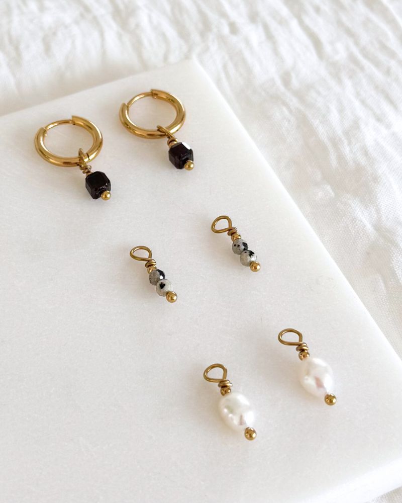 Mix & Match oorbellen | Set met 3 x 2 hangers | Parels, Dalmatiër Jaspis en Granaatsteen
