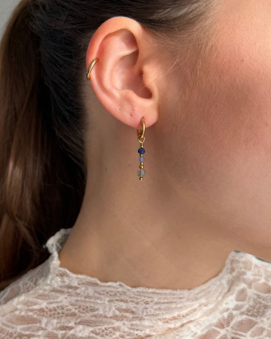 Nox | Oorbellen met grijze en blauwe stenen | Goud stainless steel