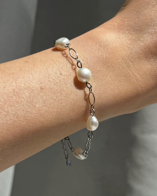 Zoetwaterparel armband Zilver stainless steel & barokparels