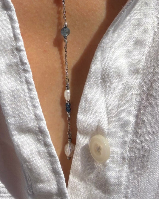 Darya | Y-ketting met parels en edelstenen | Zilver stainless steel