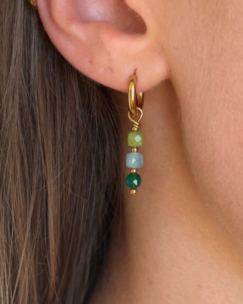 stainless steel oorbellen met edelstenen blauw groen