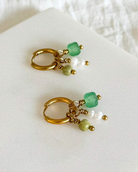Mix & Match oorbellen Oorringen set Parel, jade en aventurijn