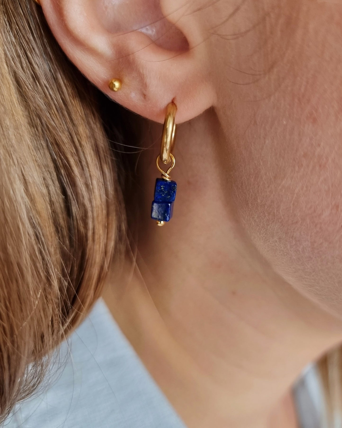 Gouden oorbellen met Lapis lazuli | Goud rvs