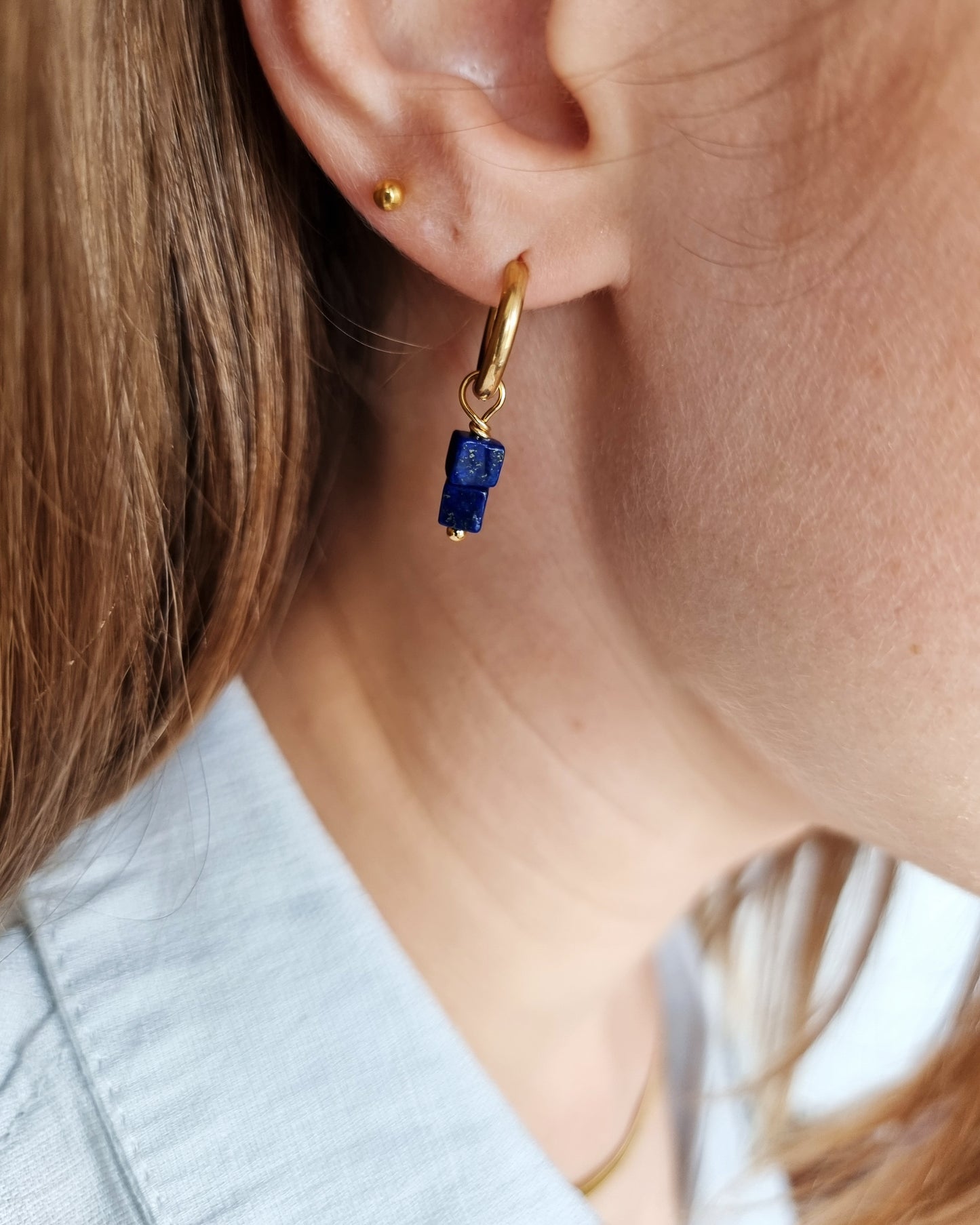 Gouden oorbellen met Lapis lazuli | Goud rvs