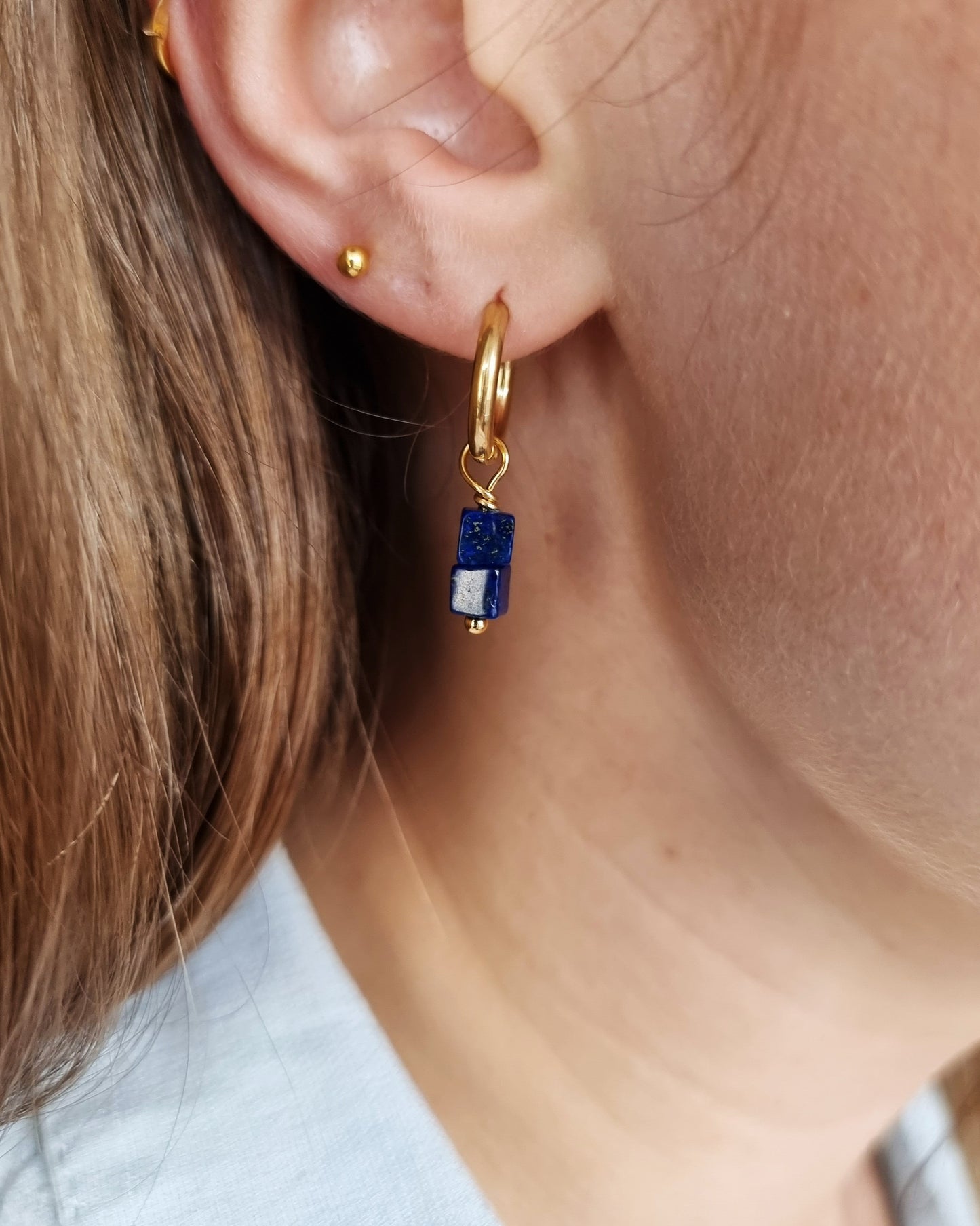 Gouden oorbellen met Lapis lazuli | Goud rvs