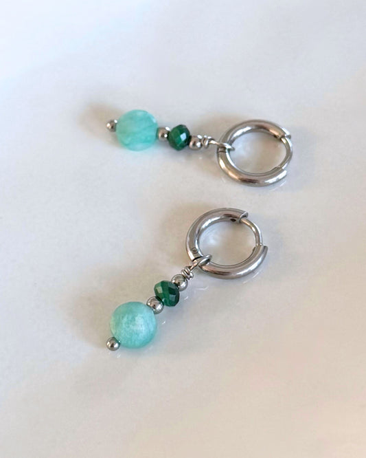 zilveren oorbellen rvs stainless steel blauwe hangers