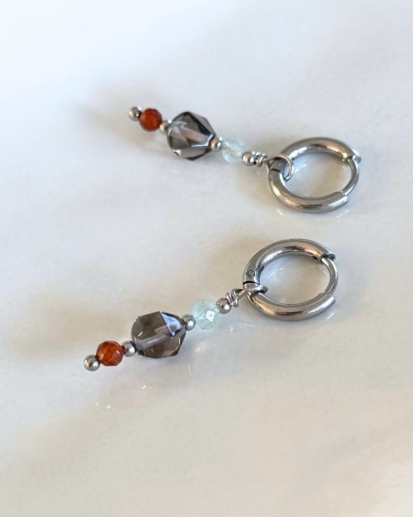 Oorbellen met Rookkwarts, Granaatsteen & Kwarts | Zilver RVS