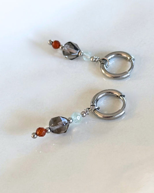 Oorbellen met Rookkwarts, Granaatsteen & Kwarts | Zilver RVS